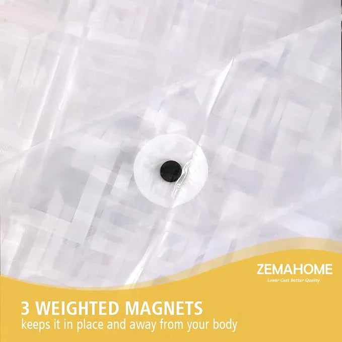 ZEMAHOME Thin 3D EVA Shower Curtain Liner Geometric, 72x72 Premium Light Weight Clear Plastic Bathroom Shower Curtain with Rustproof Metal Grommets 3 Magnets for Shower Stall, Bathtubs - ModernBath