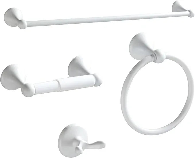 BGL Bathroom Accessories Set, White Paint Expandable Towel Bar 4-Piece Bathroom Accessory Set Wall Mounted Towel Ring Robe Hook Toilet Paper Holder Towel Holder - ModernBath