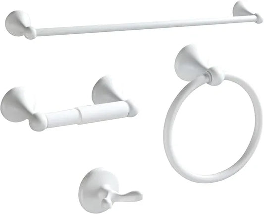 BGL Bathroom Accessories Set, White Paint Expandable Towel Bar 4-Piece Bathroom Accessory Set Wall Mounted Towel Ring Robe Hook Toilet Paper Holder Towel Holder - ModernBath