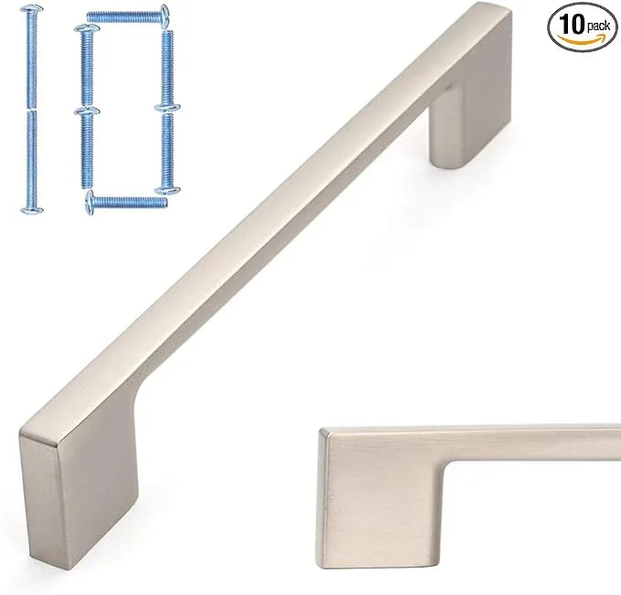 KOOFIZO 10 Pack 5 Inch Brushed Nickel Kitchen Cabinet Pulls Stain Nickel Cabinet Handles Silver Cabinet Hardware for Kitchen Cabinets Drawer P01 Dresser Cupboard Bedroom Bathroom - ModernBath