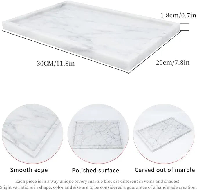 100% Natural Marble Serving Tray Luxury Marble Storage Tray for Home Decor Stone Tray for Bathroom/Kitchen/Vanity/Dresser,Plate Holder for Tissues, Candles, Towel - ModernBath