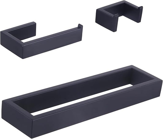 GERZWY Bathroom Accessory 3-Piece Set SUS 304 Stainless Steel Toilet Paper Holder Towel Ring Towel Hooks Wall Mount, Matte Black HG1708-3BK