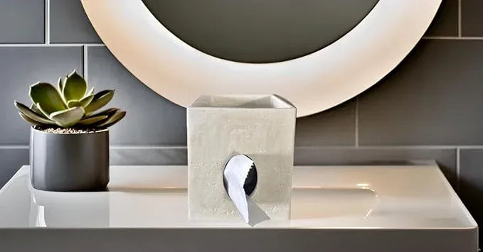 Hymmah Square Tissue Box Cover Holder with Tray,Unique Cube Design Tissue Dispenser Cover Decor for Vanity Counter Tops Also Great for Bedroom and Living Room - ModernBath