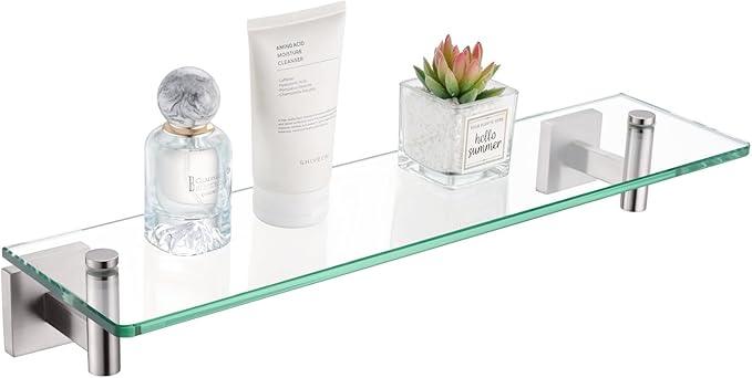 KOKOSIRI Floating Shelf Bathroom Wall Mount Shelves 20-Inch for Bedroom, Living Room, Kitchen, Storage Hanging Rack Brushed Stainless Steel B1105BR-L20 - ModernBath