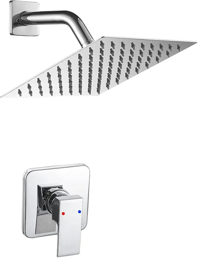 JingGang Shower Faucet Polished Chrome Rain Shower Head Shower Faucets Sets Complete Bathroom Rainfall Shower System, Single Function Shower Trim Kit with Rough-in Valve - ModernBath