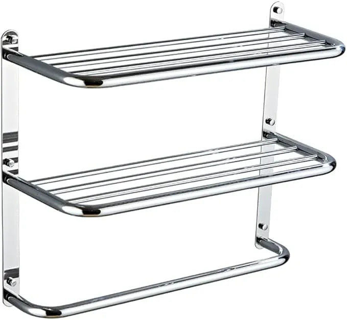 2-Tier Towel Rack Floating Shelf with Towel Bar, 24-Inch W x 8.25-Inch D Bathroom Hotel Towel Shelf, Wall Mount, Mounting Hardware Included,Polished Chrome - ModernBath