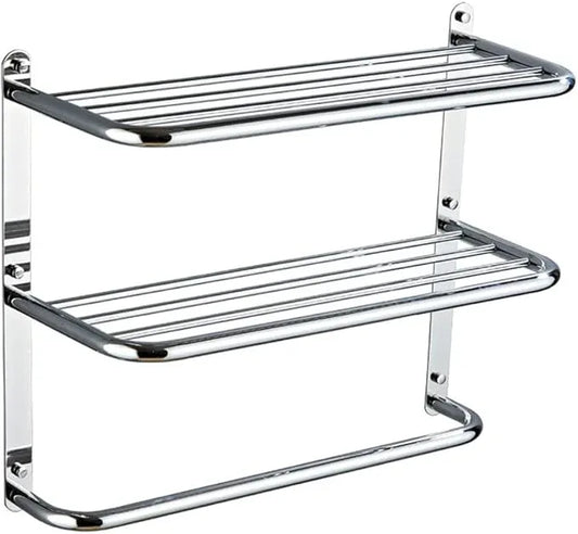 2-Tier Towel Rack Floating Shelf with Towel Bar, 24-Inch W x 8.25-Inch D Bathroom Hotel Towel Shelf, Wall Mount, Mounting Hardware Included,Polished Chrome - ModernBath