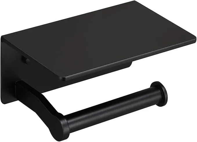 Toilet Paper Holder with Cell PhoneShelf - Toilet Tissue Holder with Wipes Storage, Wall Mounted by Adhesive Tape or Screw - Matte Black - ModernBath