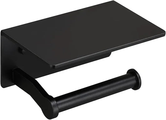 Toilet Paper Holder with Cell PhoneShelf - Toilet Tissue Holder with Wipes Storage, Wall Mounted by Adhesive Tape or Screw - Matte Black - ModernBath