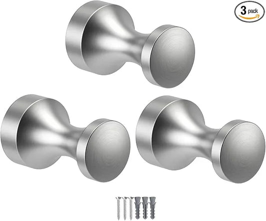 Epock Towel Hooks for Bathrooms Set of 3, Screw-in Stainless Steel Robe Coat Clothes Hook Bathroom & Kitchen Round Style Small Wall Hooks Rustproof -Brushed Silver - ModernBath