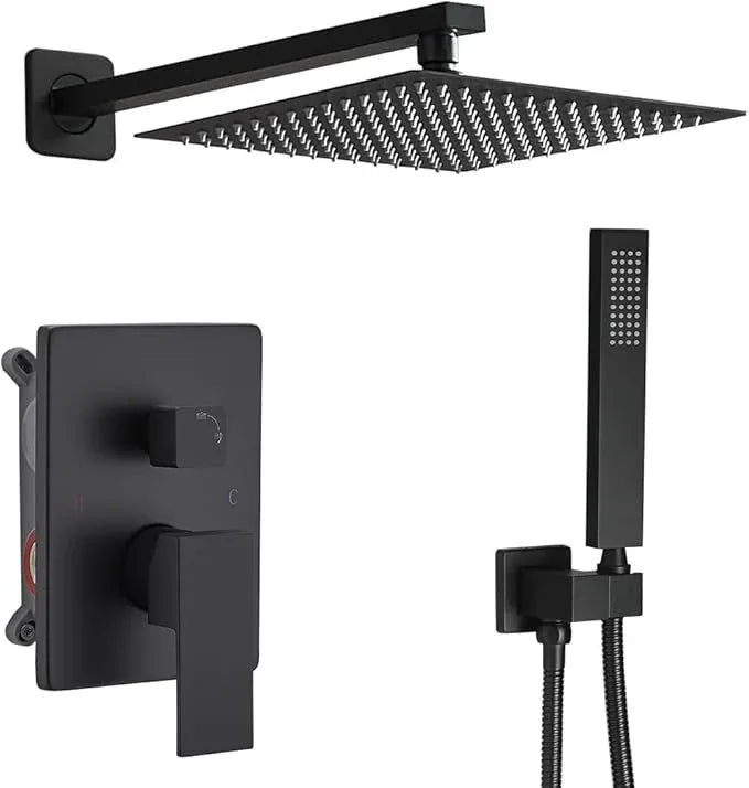 annazom Shower Faucet Set Rain Shower System Matte Black with High Pressure 10-Inch Shower Head Handheld Square Shower Head Bathroom Luxury Rain Shower Faucet Shower Complete Combo Kit Wall Mounted - ModernBath