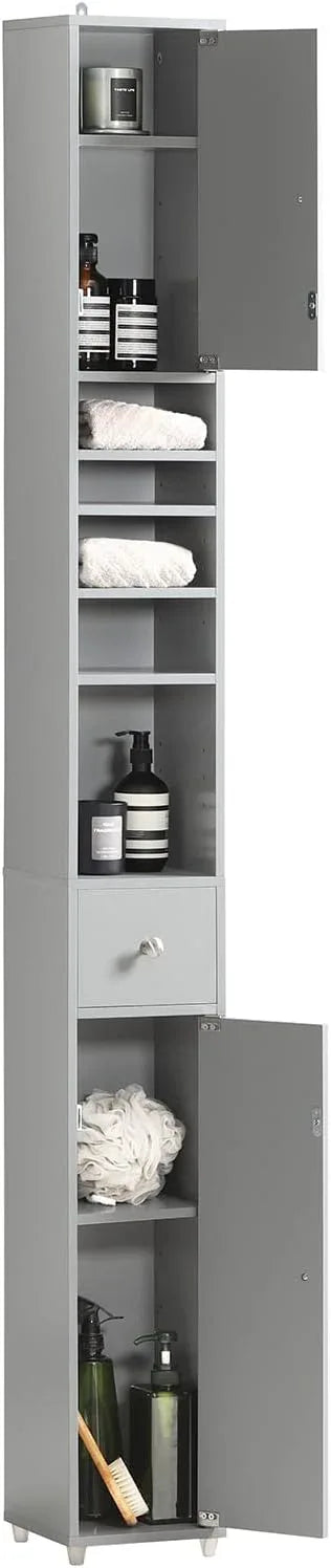 SoBuy Bathroom Narrow Storage Cabinet Skinny Tall Unit with Adjustable Shelves Slender Anti-Tipping Floor Standing Cupboard, Gray BZR34-HG - ModernBath