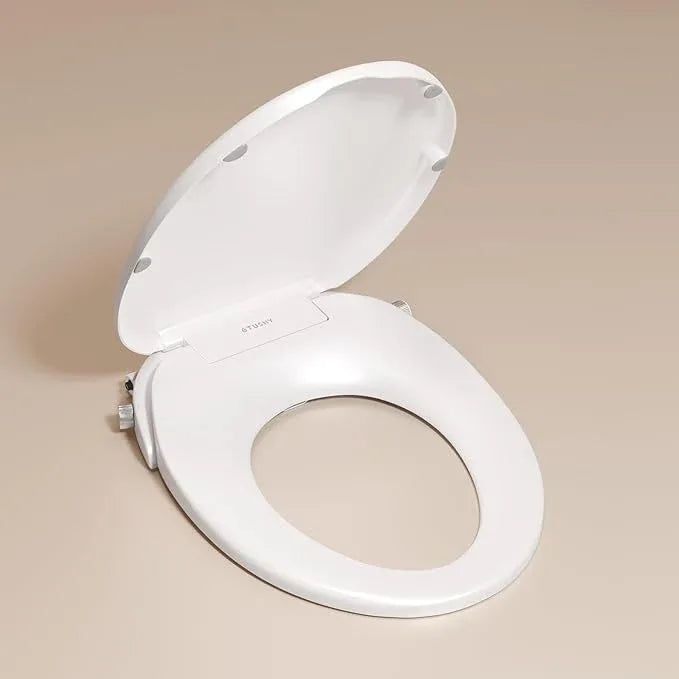 TUSHY Oasis Non-Electric Warm Water Bidet Seat (Round) | Self-Cleaning Dual Nozzles, Adjustable Temp & Pressure | 10-Min DIY Install, Soft-Close Lid, Sleek Design, Spa-Like Comfort, Platinum Knob - ModernBath