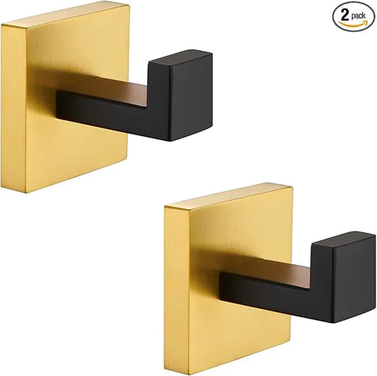 Angle Simple Towel Hook Black & Gold 2 Pack, 304 Stainless Steel Coat Hook, Robe Hook Bathroom - ModernBath