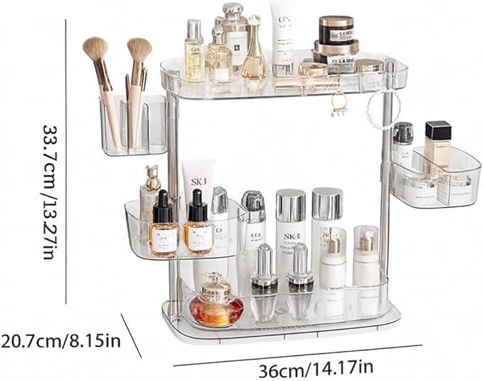 ACRYDECOR Clear Acrylic Makeup Organizer, Multi-Tier Cosmetic Storage Rack with Side Containers, Large Capacity Skincare Holder for Bathroom Counter, Vanity & Desk - ModernBath