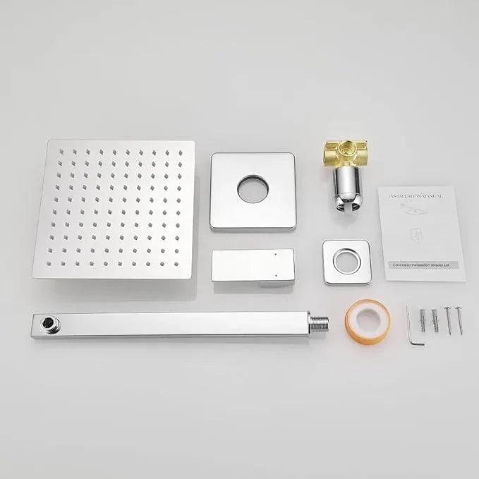Heable Shower Faucet Set Chrome, Single Function Shower Trim Kit with Rough-in Valve Bathroom Luxury Rain Shower Set Rainfall Shower System with Square Stainless Steel Metal Showerhead - ModernBath