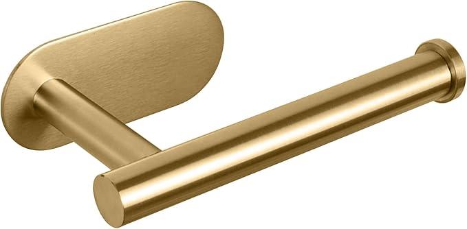 NearMoon Toilet Paper Holder Self Adhesive, Premium Thicken SUS304 Stainless Steel Rustproof Adhesive Toilet Roll Holder no Drilling for Bathroom, Kitchen, Washroom (1 Pack, Brushed Gold) - ModernBath