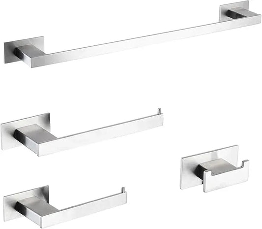4-Pieces Bathroom Hardware Accessories Set, Towel Rack Towel Bar Toilet Paper Holder Towel Hook Self Adhesive Stainless Steel Towel Rack Set for Bathroom Wall Mounted, Brushed Nickel, 16 Inch - ModernBath