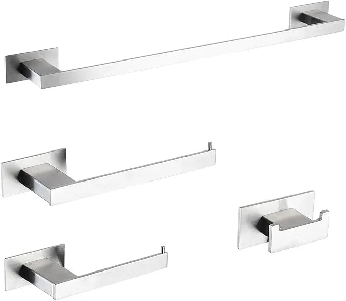 4-Pieces Bathroom Hardware Accessories Set, Towel Rack Towel Bar Toilet Paper Holder Towel Hook Self Adhesive Stainless Steel Towel Rack Set for Bathroom Wall Mounted, Brushed Nickel, 23 Inch - ModernBath
