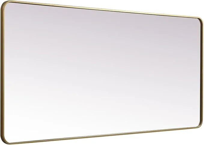 ARS Concepts Aura, Soft Corner Metal Rectangle Mirror 32X72 Inch in, Modern, Brass - ModernBath