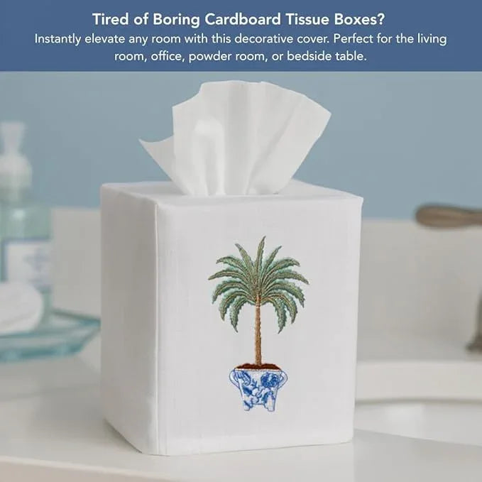 Jacaranda Living Square Tissue Box Cover, Linen/Cotton Fabric Tissue Holder, Decorative Cloth Tissue Cube Cover, Coastal Designs Crab (Aqua) - ModernBath
