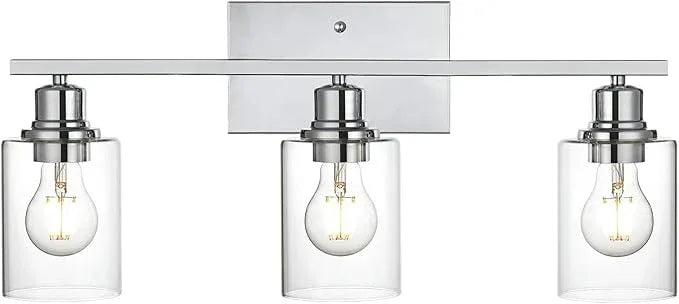 VINLUZ 3 Light Wall Light Fixture with Clear Glass Shade Classic Bathroom Vanity Lighting Fixture in Chrome Finish Metal Wall Mounted Lamp for Powder Room Hallway - ModernBath