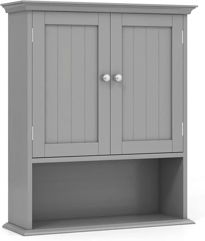 Giantex Wall Mounted Medicine Cabinets - Above Toilet Bathroom Cabinet with Adjustable Shelf, Open Shelf, Over The Toilet Space Saver Storage Cabinet for Laundry Room, Kitchen, Cupboard (Gray) - ModernBath