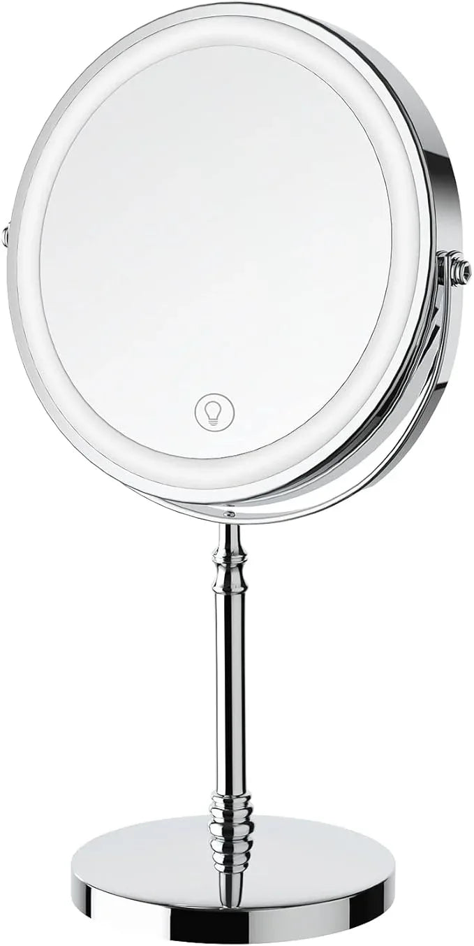 Lighted Makeup Mirror, 3000 mAh Rechargeable Double Sided Magnifying Vanity Mirror with 3 Colors, 1x/10x, 360° Rotation , Brightness Adjustable Magnification Cosmetic Light up Mirror, Women Gift - ModernBath