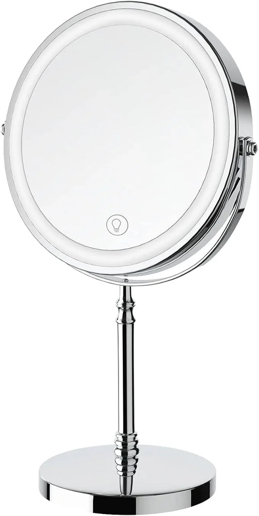 Lighted Makeup Mirror, 3000 mAh Rechargeable Double Sided Magnifying Vanity Mirror with 3 Colors, 1x/10x, 360° Rotation , Brightness Adjustable Magnification Cosmetic Light up Mirror, Women Gift - ModernBath