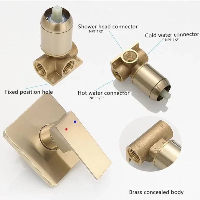 JingGang Brushed Gold Shower Faucet Set Bathroom Luxury Rainfall Shower System with Rain Shower Head Single Function Shower Trim Kit with Rough-in Valve - ModernBath