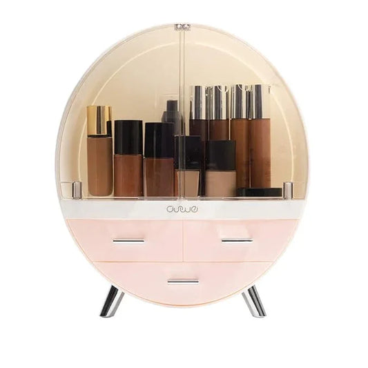 OBMMIRAO Elegant Dustproof Makeup Storage Organizer Box, Waterproof Medium Cosmetics Organizer Storage with Drawers Skincare Cosmetic Display Cases for Countertop Bathroom Dresser Dedroom - ModernBath