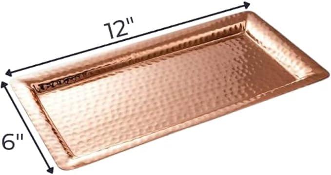 Monarch Abode Decorative Tray – 12-Inch Hand Hammered Copper Plated Metal Bathroom Tray Countertop, Vanity Trays Organizer, Perfume Plate for Dresser, Kitchen Countertop Small Fruit Platter - ModernBath