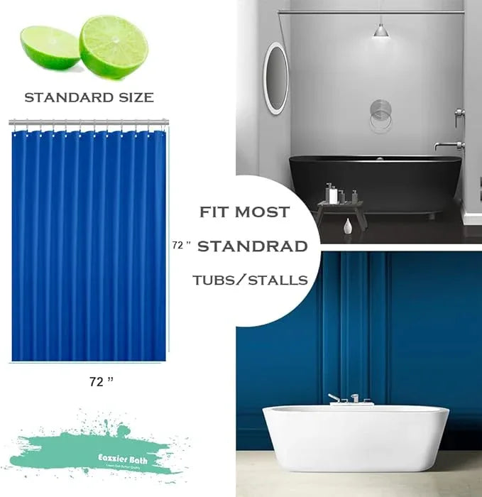 Eazzier Bath Royal Blue Plastic Shower Curtain Or Liner, 72x72 Inch Lightweight Blue Lolite Plastic Bathroom Shower Showroom Inner Curtain with Rustproof Metal Grommet Holes and Weighted Magnets - ModernBath