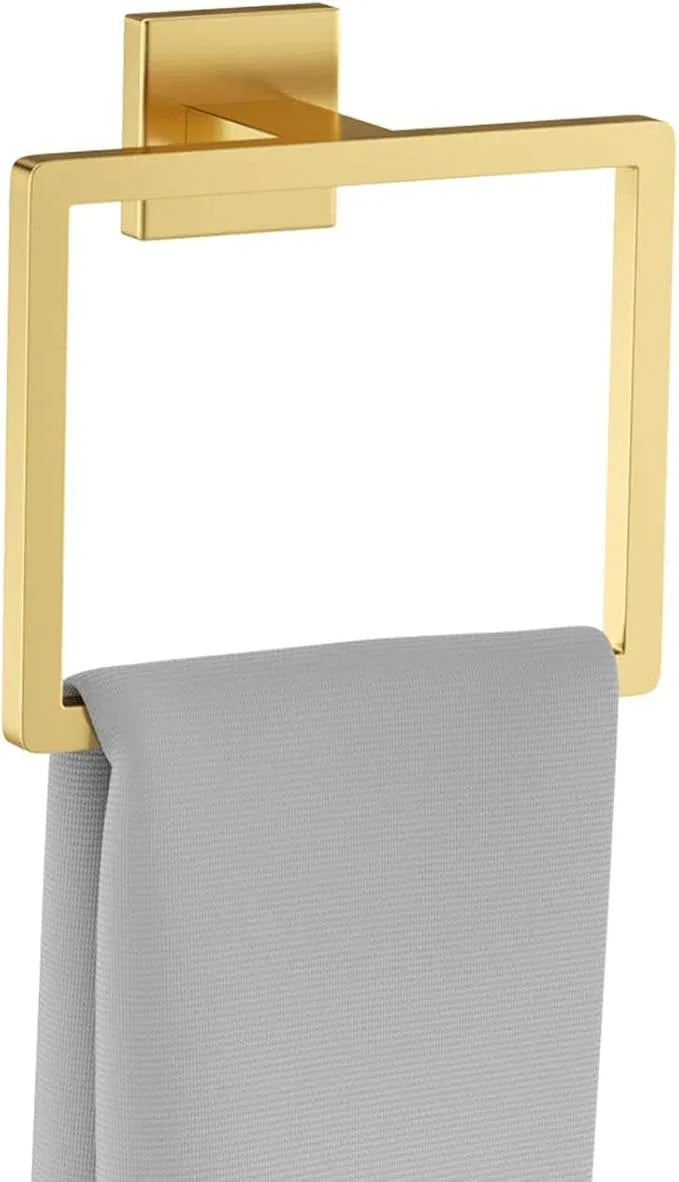 Brushed Gold Towel Ring,Square Hand Towel Holder,Towel Hanger, Bathroom Hardware Accessories,Stainless Steel Wall-Mounted Towel Rack - ModernBath