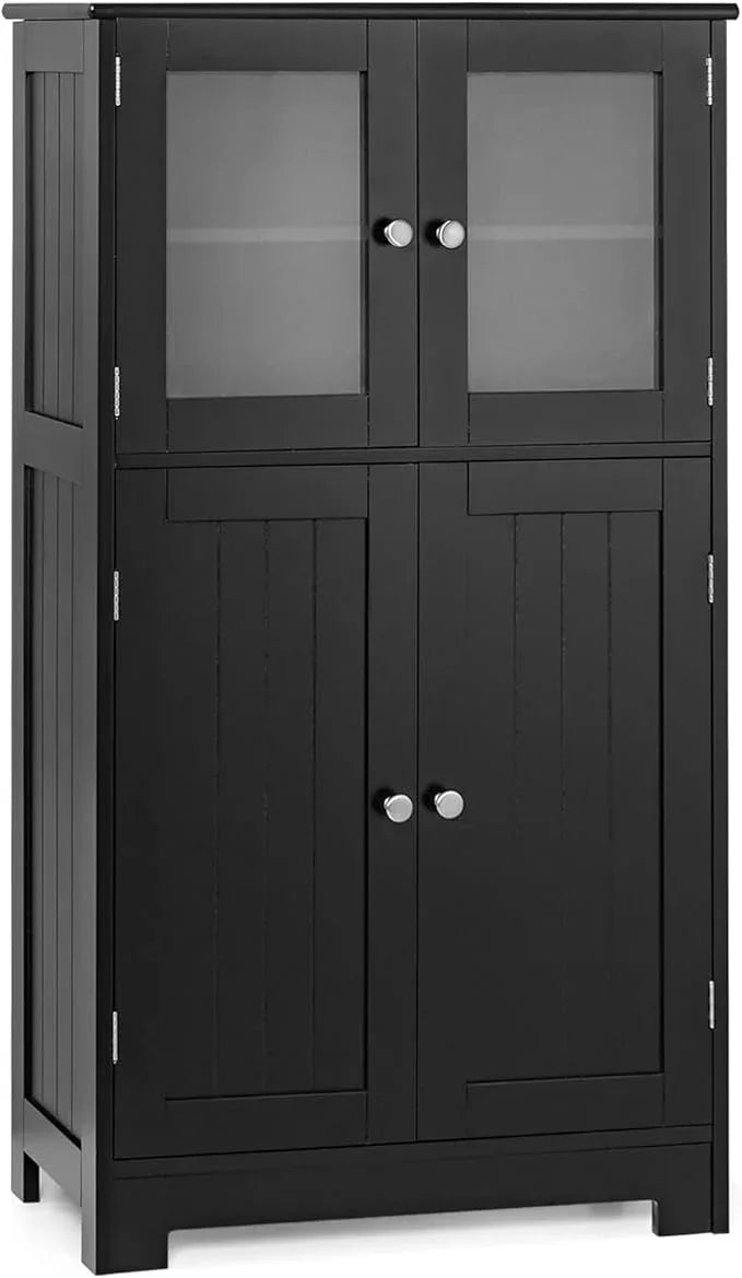 GOFLAME Bathroom Storage Cabinet, Freestanding Storage Cabinet with 4 Doors, Wooden Kitchen Cupboard with Adjustable Shelf, Buffet Sideboard, Multipurpose Home Organizer for Bathroom, Kitchen, Black - ModernBath