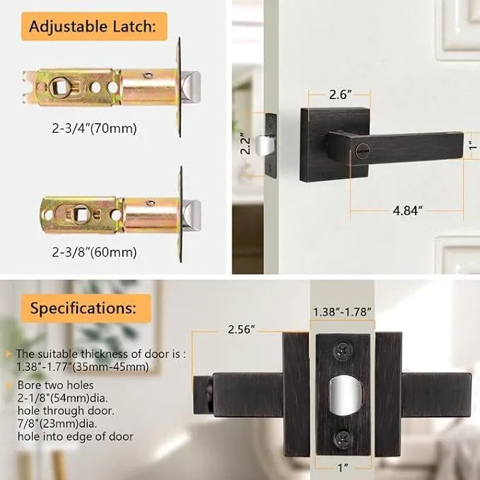 Probrico 2 Pack Privacy Lever Door Handles Square Locking Leverset [for Bedroom or Bathroom] Reversible for Right & Left Sided Doors Heavy Duty - Oil Rubbed Bronze - ModernBath