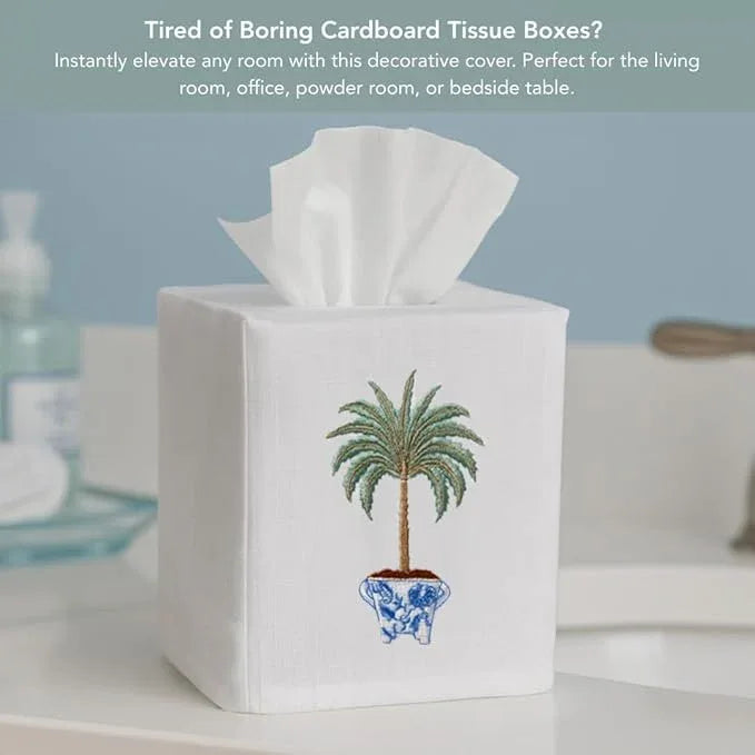 Jacaranda Living Square Tissue Box Cover, Linen/Cotton Fabric Tissue Holder, Decorative Cloth Tissue Cube Cover, Coastal Designs Sand Dollar (Cream) - ModernBath