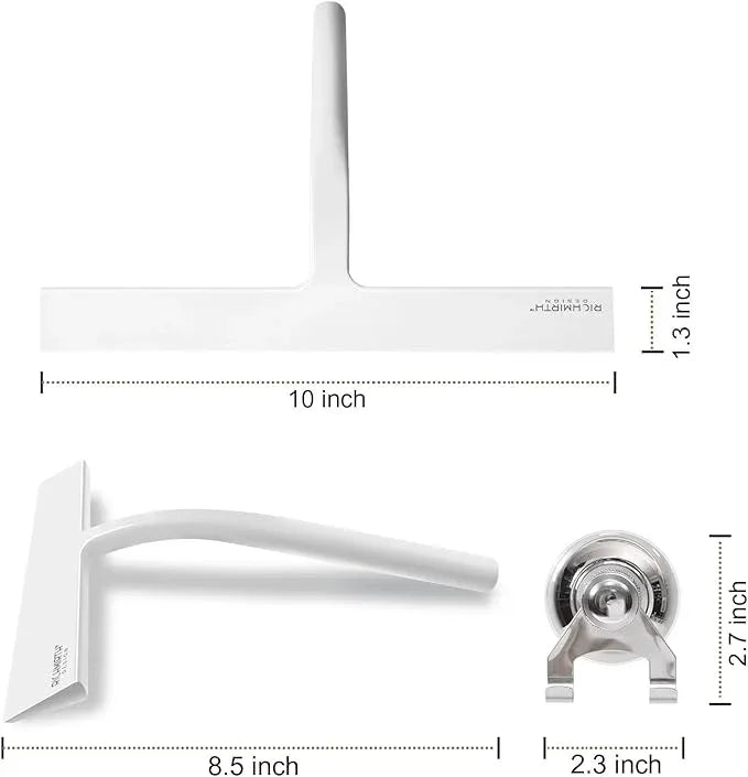 Shower Squeegee for Glass Doors 10 Inch, RICHMIRTH All Purpose Squeegee Cleaning Tool for Window Glass Mirror Bathroom Tile with Suction Cup Hooks - White - ModernBath