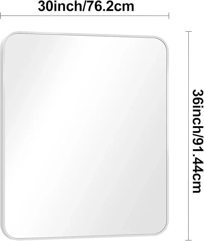 BONEWEI Silver Bathroom Mirror,30x36 inch Wall Mirror for Bathroom Wall Mounted,Rectangle Mirror for Bathroom Over Sink,Modern Frame Round Corner for Living Room,Bedroom Entryway,Horizontal/Vertical - ModernBath