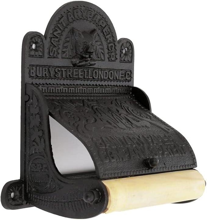 Renovators Supply Manufacturing Black Wall Mount Toilet Tissue Paper Holder 6.9" Wide Antique Ornate Victorian Style Solid Aluminum Rust Resistant Toilet Tissue Roll Holder Storage with Lid - ModernBath