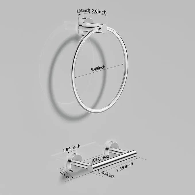 Toilet Paper Holder and Towel Ring Set 2PCS Wall Mount, Polished Chrome Bathroom Hardware Set, Stainless Steel Hand Towel Holder Toilet Paper Roll Holder Set, Bathroom Accessories for Bathroom Kitchen - ModernBath