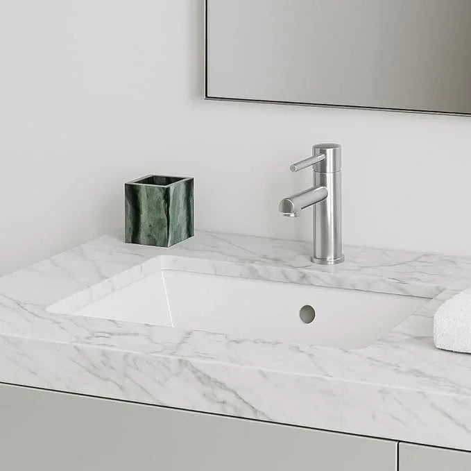 Marble Toothbrush Holder – 4.1" Genuine Stone Bathroom Cup for Makeup Brushes, Pens & Utensils | Natural Marble Organizer for Vanity, Countertop & Home Décor (Victoria Green) - ModernBath