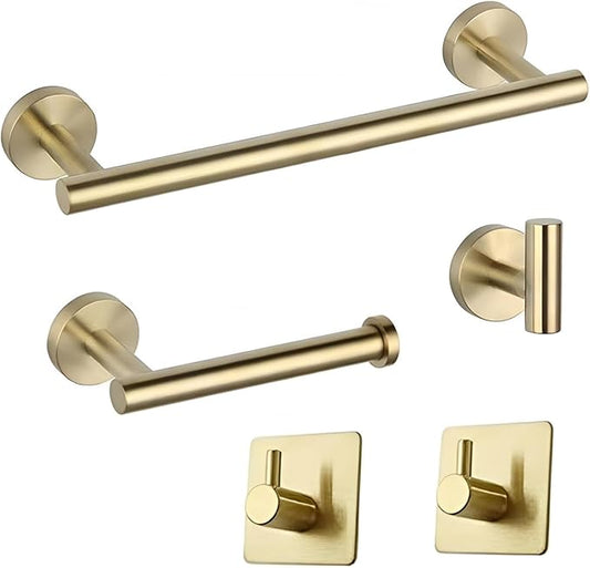 DEARART Bathroom Accessories Set, Stainless Steel Towel Racks, Bath Set, Paper Holder for Wall Mounted, Golden (5pcs)
