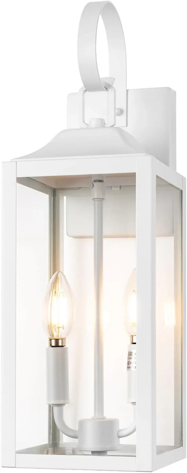 19" White Outdoor Wall Lantern 2-Light, Large Modern Wall Sconce Light Fixture, Industrial Porch Light with Glass, Waterproof Farmhouse Exterior Lamp - ModernBath