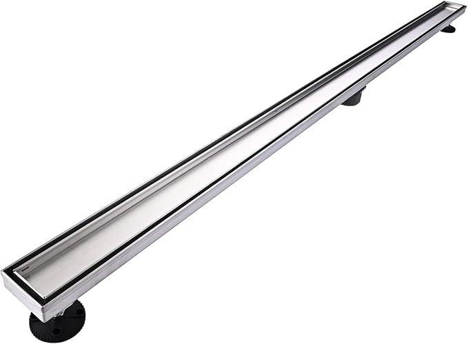 Linear Shower Floor Drain, 60 Inch Brushed Nickel 304 Stainless Steel Bathroom Drains Kit, Rectangular Shower Trench Drain with Reversable Tile-in Pattern Drain Cover & Hair Catcher - ModernBath
