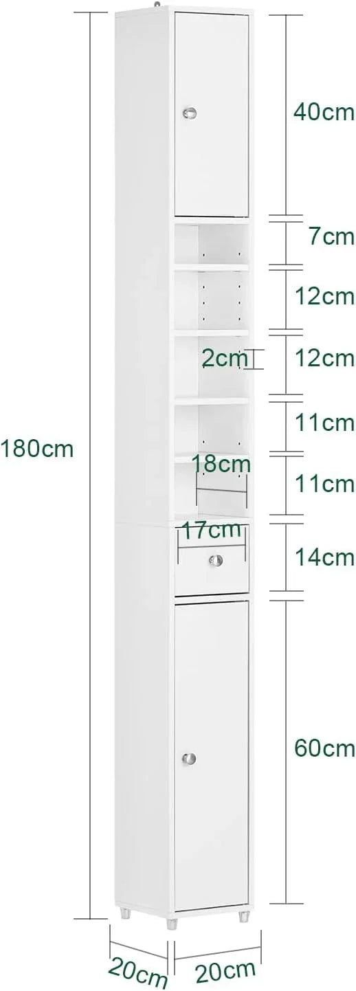 SoBuy Bathroom Narrow Storage Cabinet, Skinny Tall Unit with Adjustable Shelves Slender, Bathroom Organizers and Storage, Anti-Tipping Floor Standing Cupboard Laundry Room, White BZR34-W - ModernBath