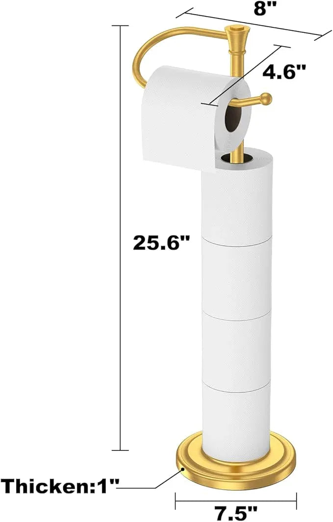 Toilet Paper Holder Free Standing, 25” H Stainless Steel Brass Gold Toilet Paper Stand, Weighted Base Floor Tissue Roll Holder for Bathroom,Toilet Roll Stand - ModernBath