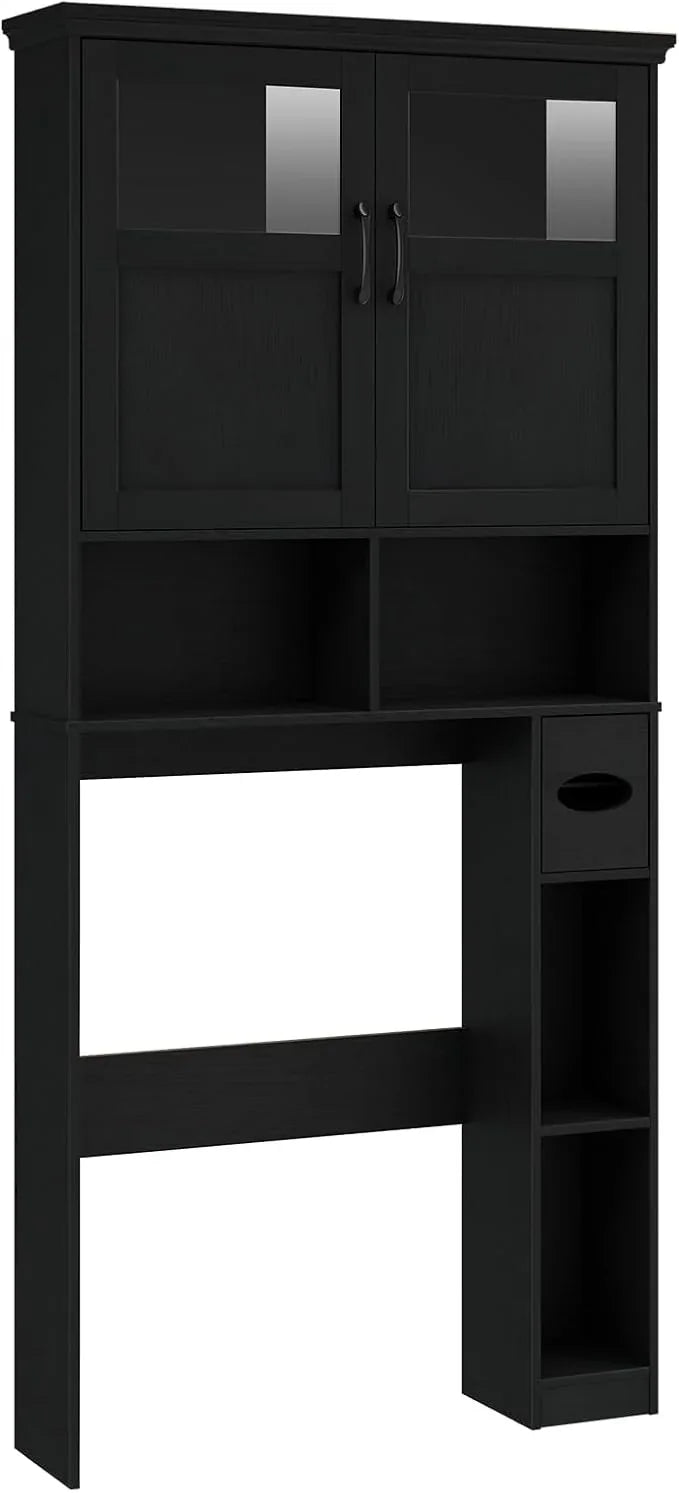 Vabches Over The Toilet Storage Cabinet, Storage Cabinet Over Toilet with Double Doors & Toilet Paper Holder Stand, Freestanding Toilet Shelf Space Saver with Anti-Tip Design & Adjustable Shelf, Black - ModernBath