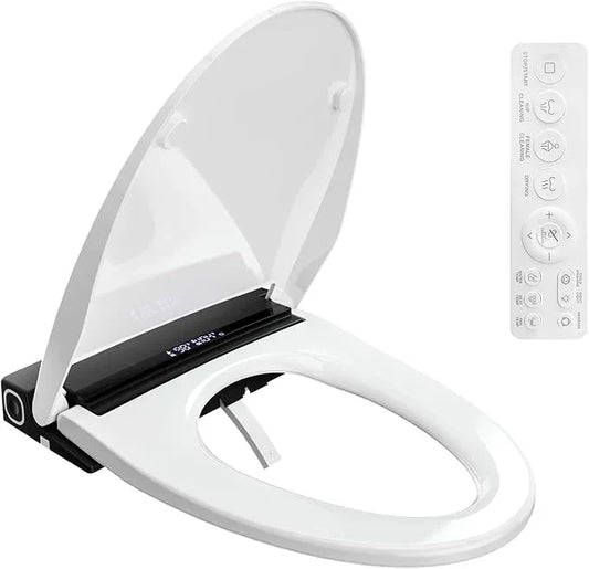 Baotree Electric Toilet Seat, Elongated Smart Heated Toilet Seat with Warm Water & Dryer, Feminine & Child Hip Wash, Wireless Remote, Self-Clean, Stainless Steel Nozzle, Adjustable Water Pressure - ModernBath