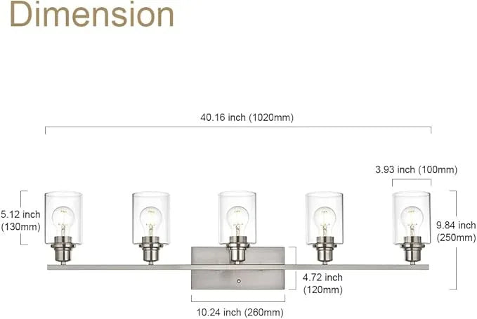VINLUZ 5-Light Bathroom Vanity Light Fixtures in Brushed Nickel Finish Indoor Wall Sconce Lighting Over Mirror with Clear Glass Shade for Living Room, Bedroom, Hallway - ModernBath